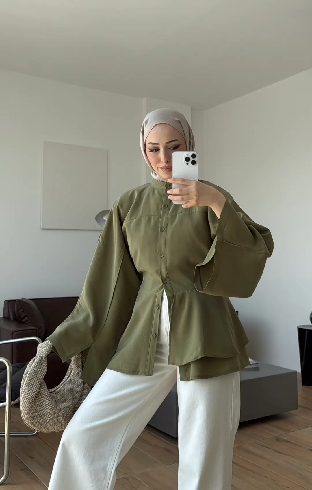 Parçalı Geniş Kol Bluz Açık Yeşil