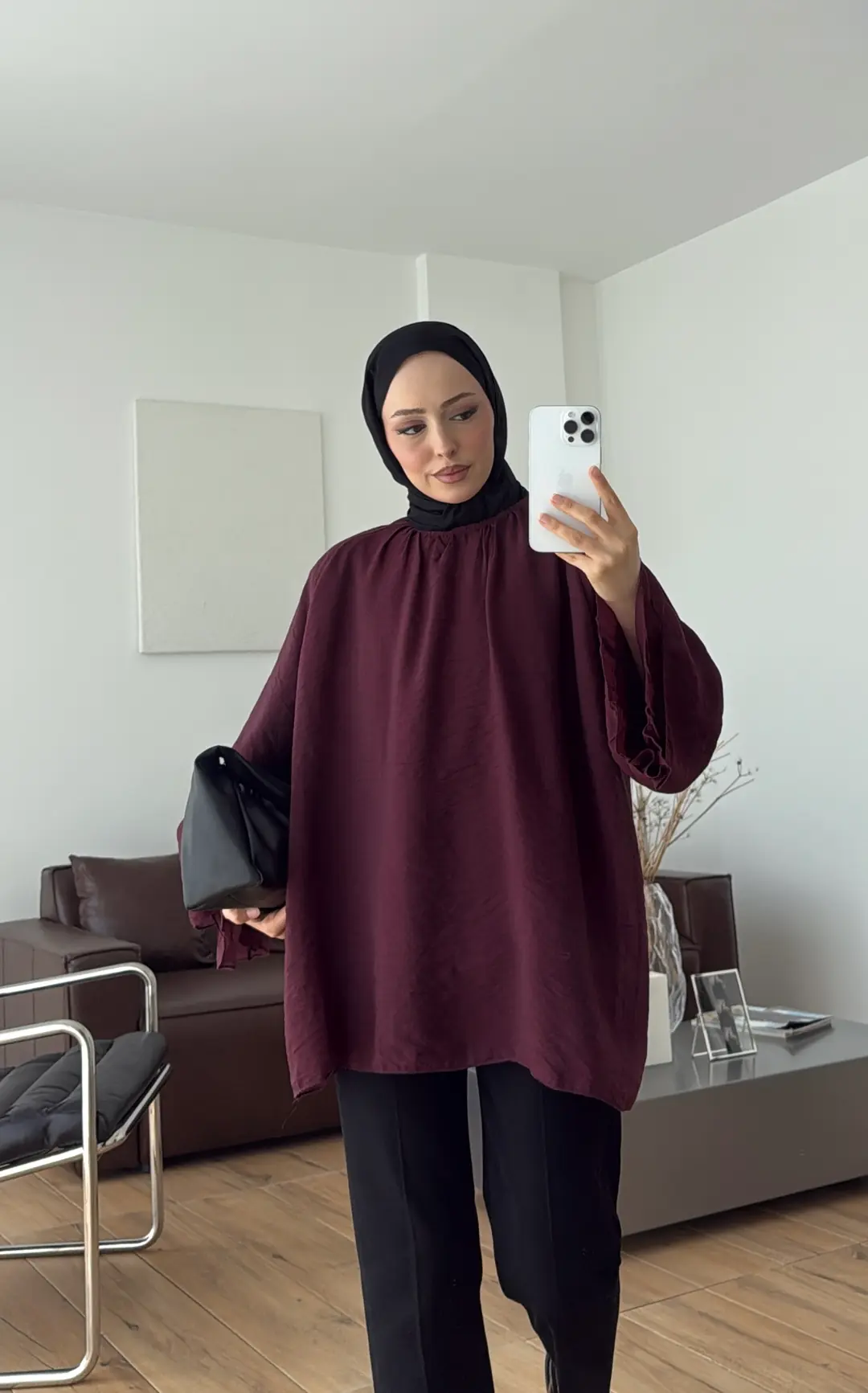 Dökümlü Şifon Bluz Bordo