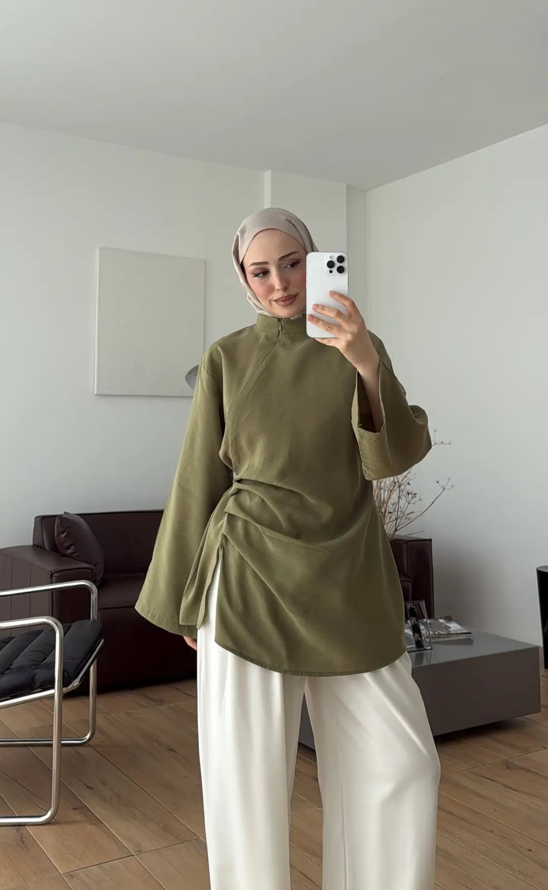 Modal Tasarım Bluz Açık Haki