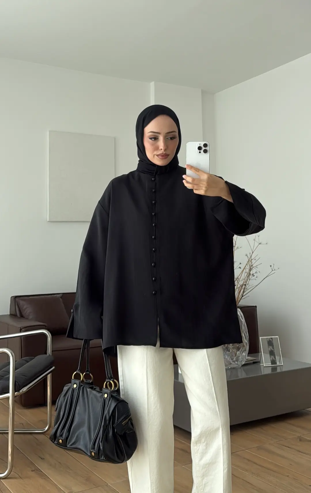 Top Düğmeli Modal Bluz Siyah