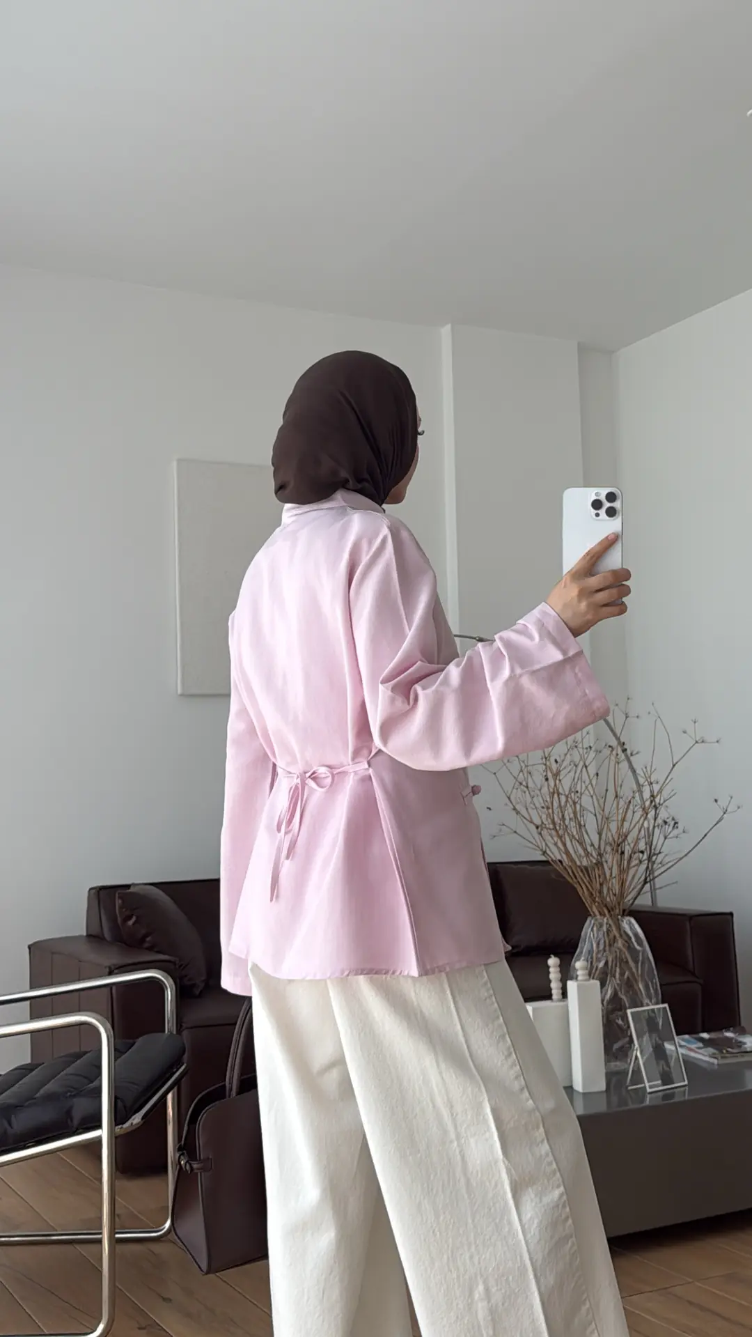 Süslü Düğmeli Keten Bluz Pembe