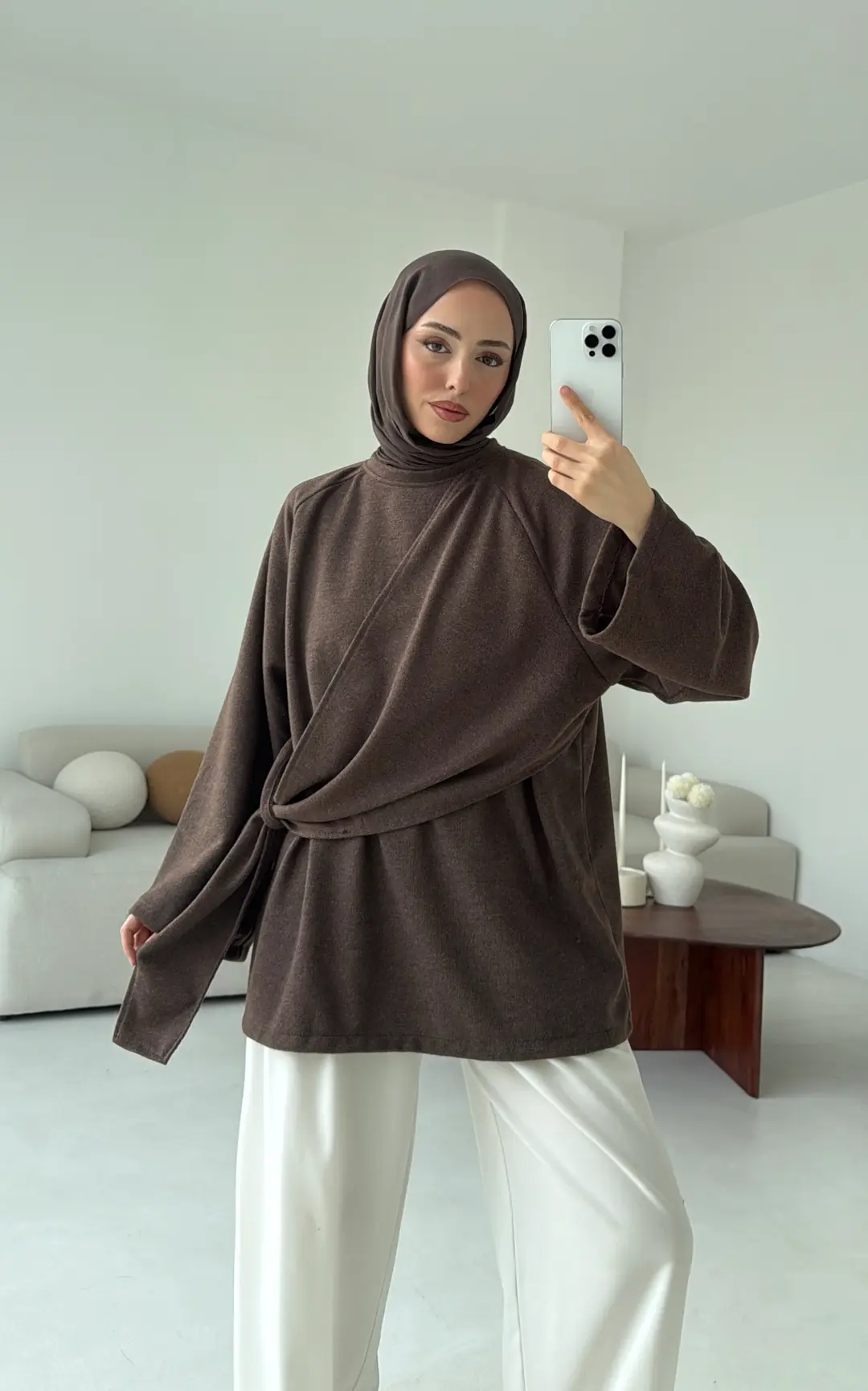 Yandan Şallı Tunik Kahve