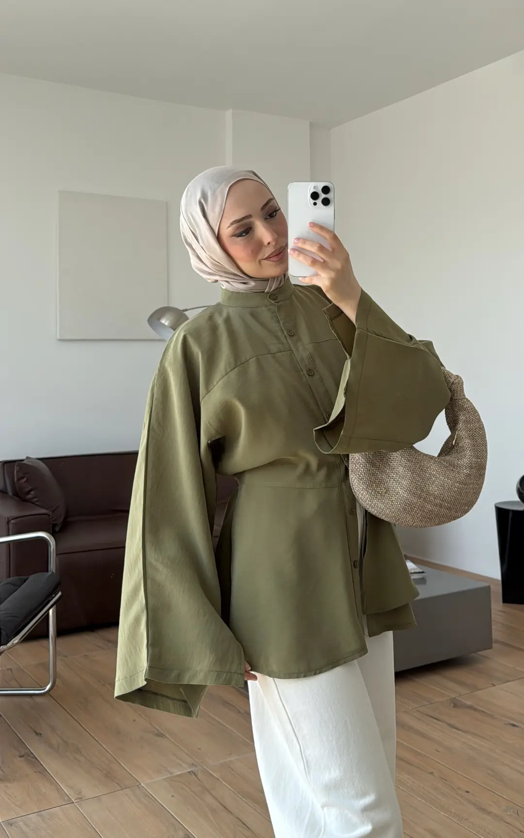 Parçalı Geniş Kol Bluz Açık Yeşil