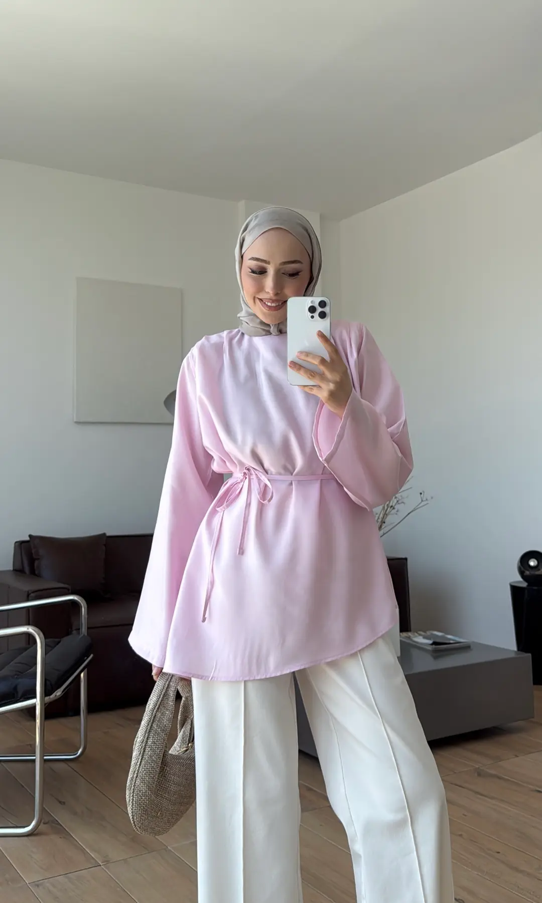 Vatkalı Asimetrik Bluz Pembe