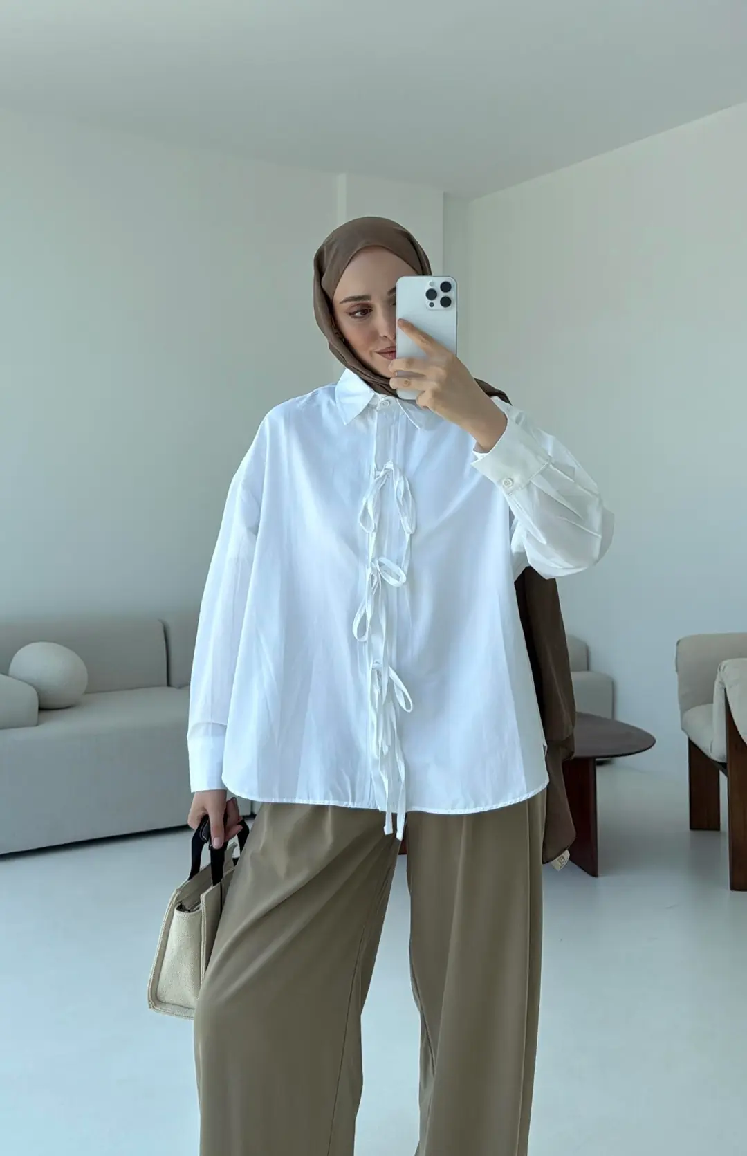 Poplin Baglamlı  Gömlek Beyaz