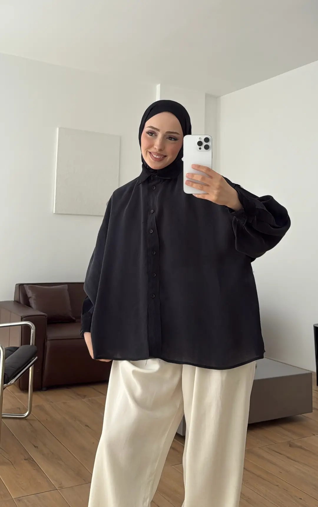Dantelli Pis Dikişli Tencel Gömlek Siyah