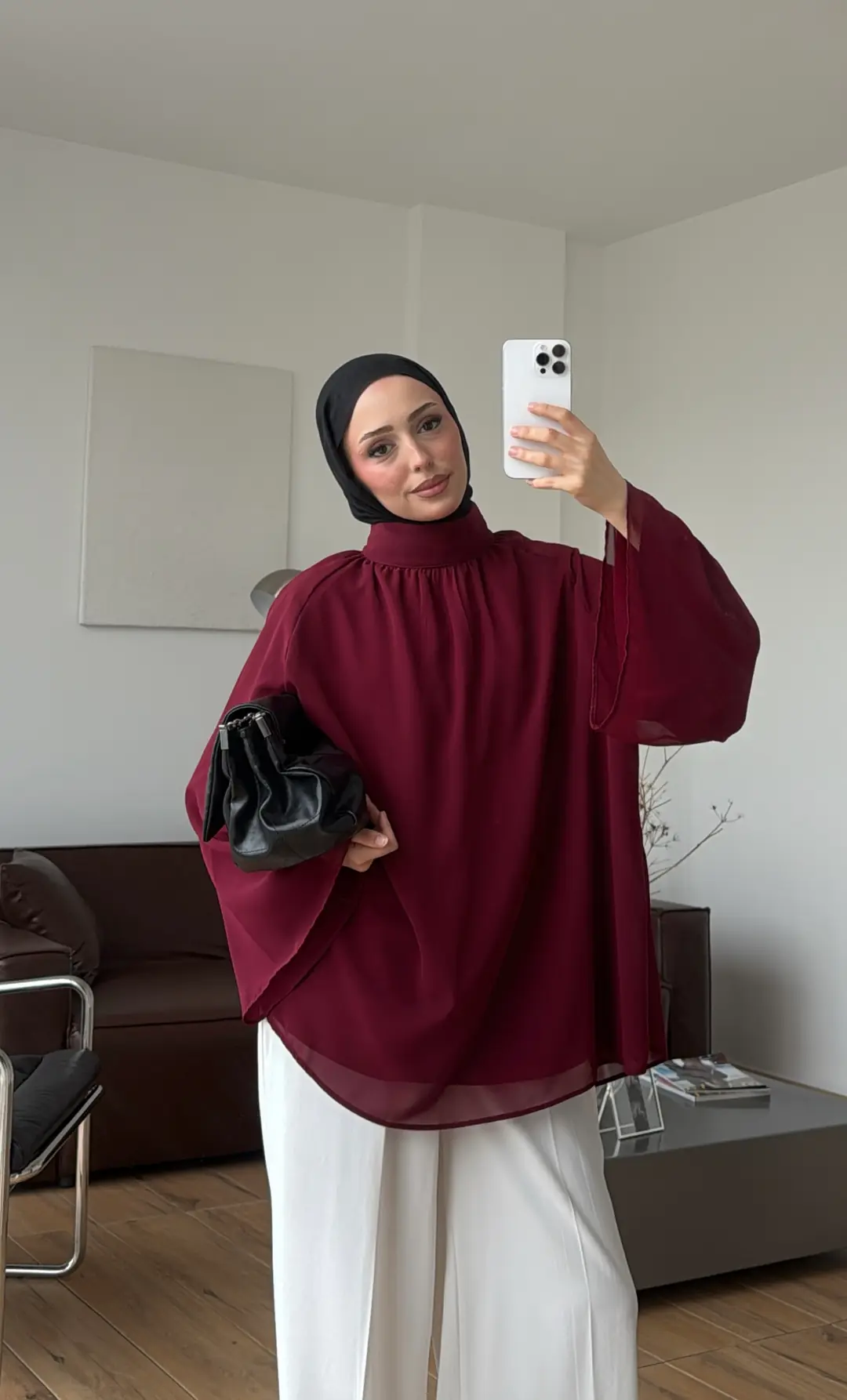 Şifon Dökümlü Bluz Bordo