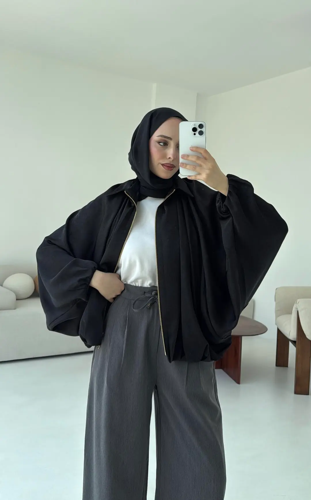 Bomber Saten Ceket Siyah