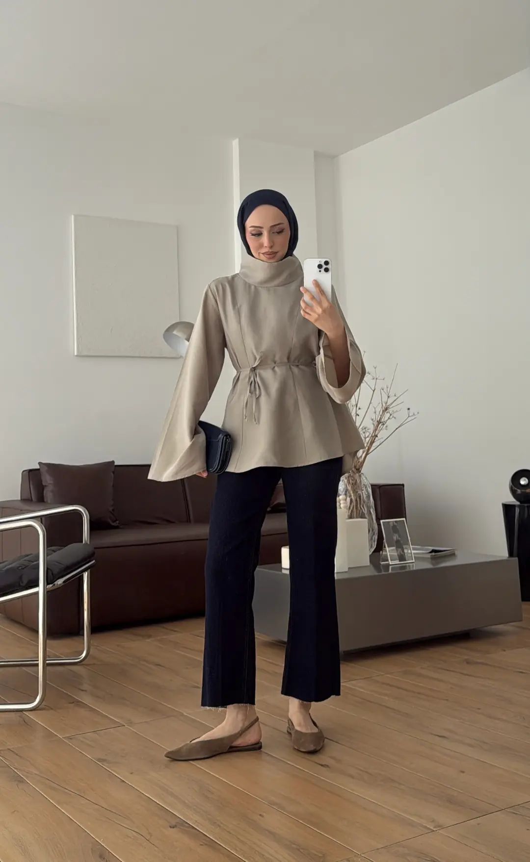 Geniş Yakalı Bluz Olive