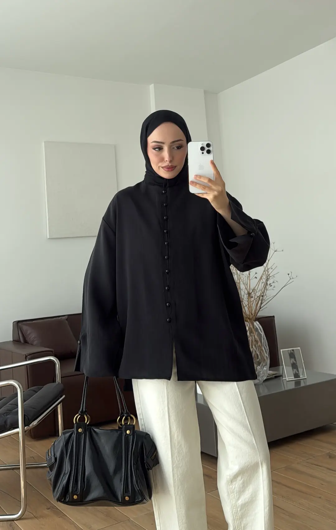 Top Düğmeli Modal Bluz Siyah