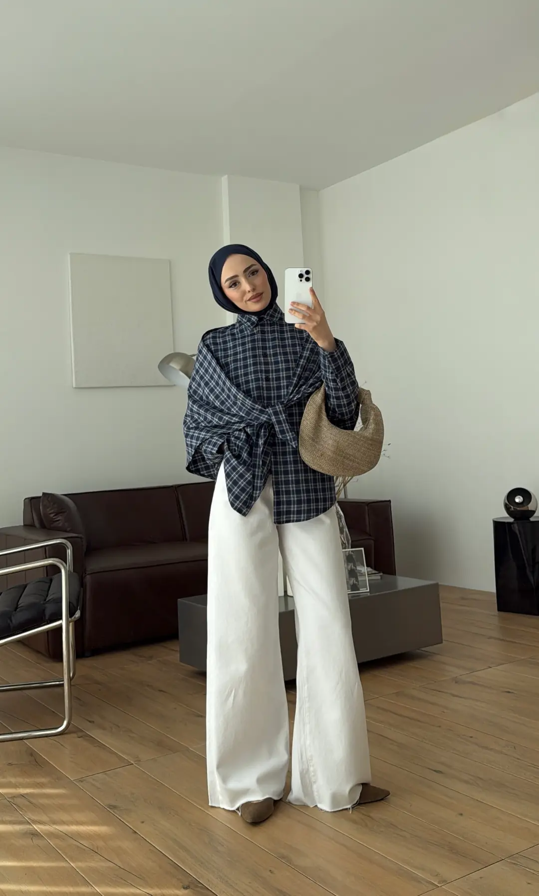 Şal Detaylı Gömlek Lacivert/Beyaz
