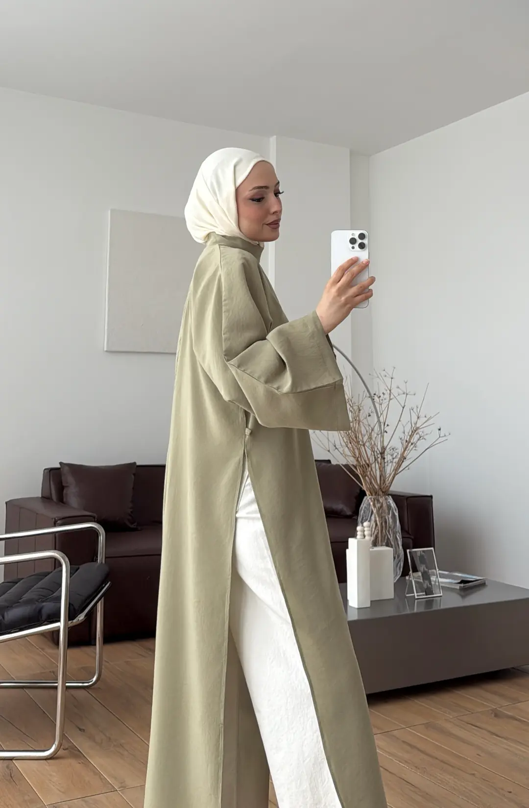 Yırtmaç Detaylı Tunik Çağla Yeşili