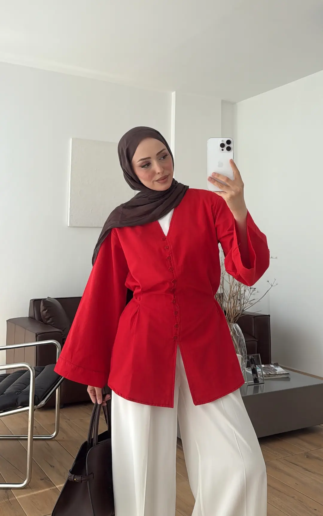 Vual Düğmeli Gömlek Kırmızı