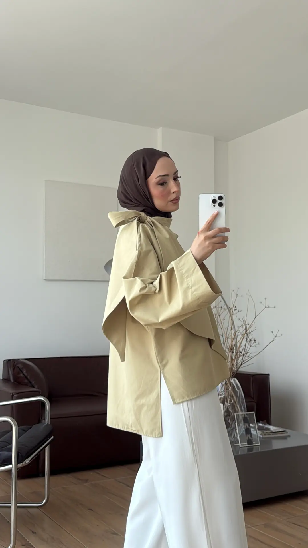 Fiyonk Detay Poplin Bluz Soft Olive