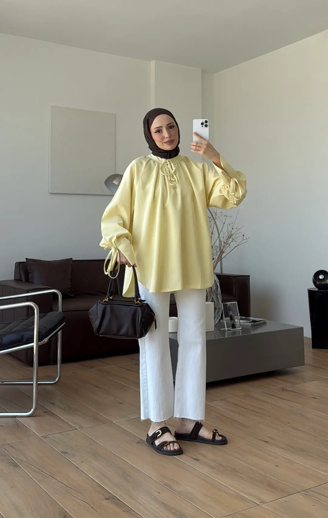 Bağcık Detay Bluz Sarı