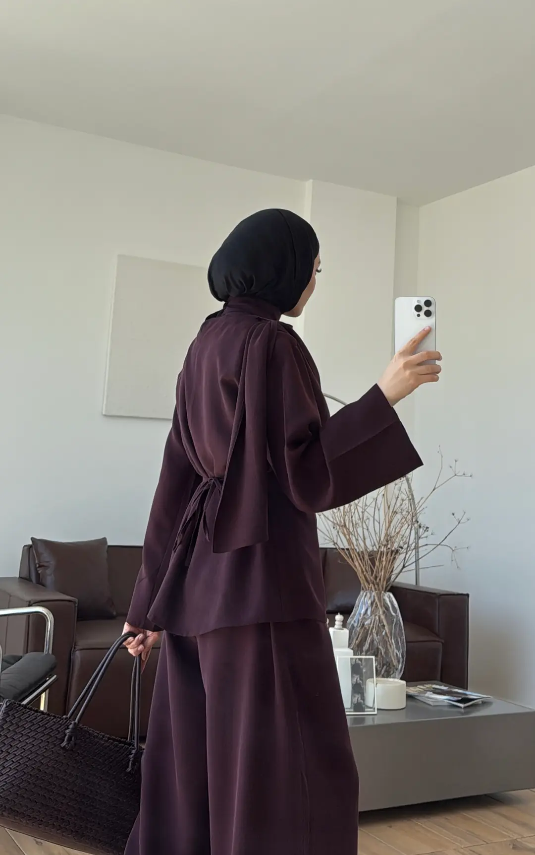 Şal Detay Bol Paçalı Takım Mürdüm