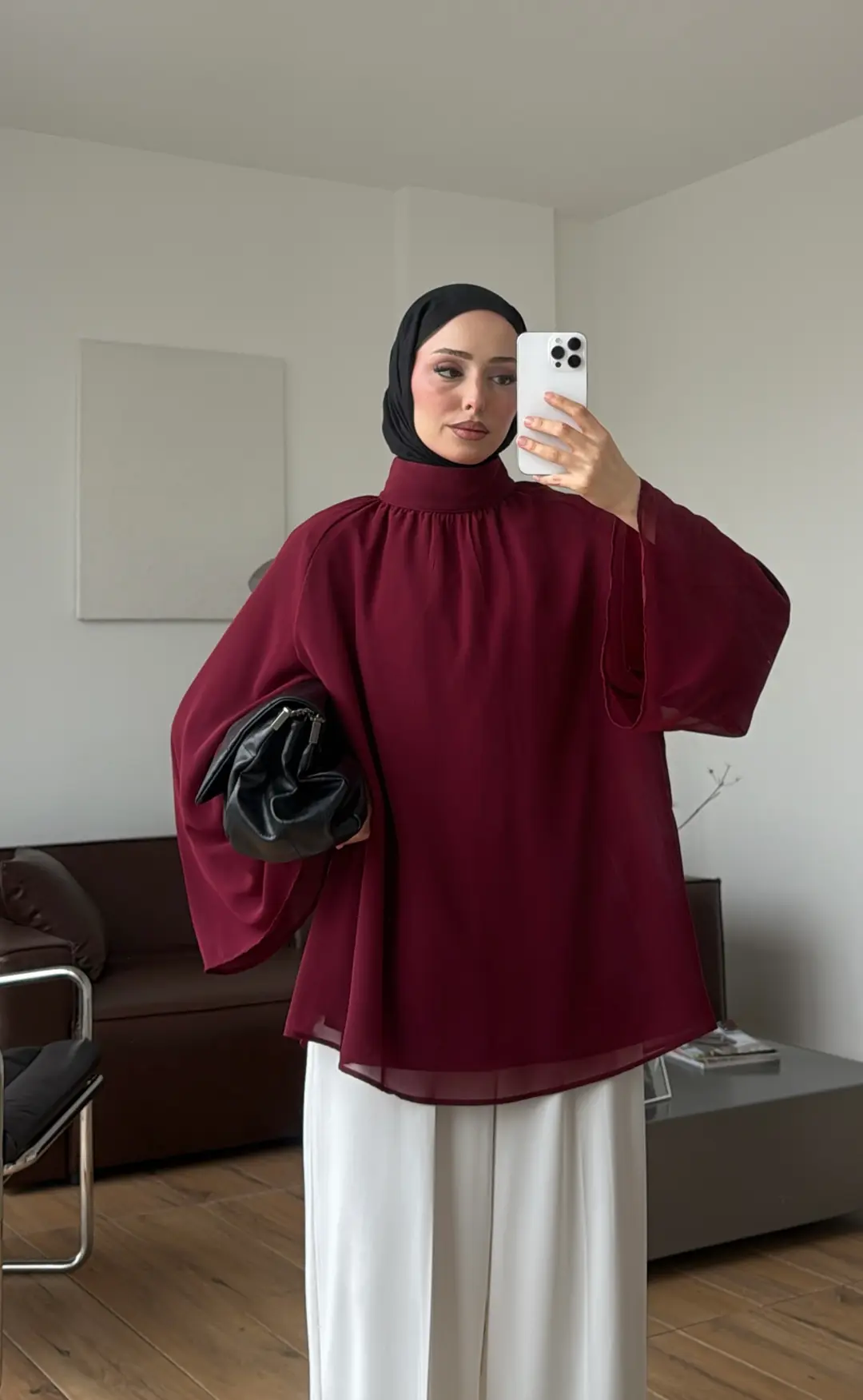 Şifon Dökümlü Bluz Bordo