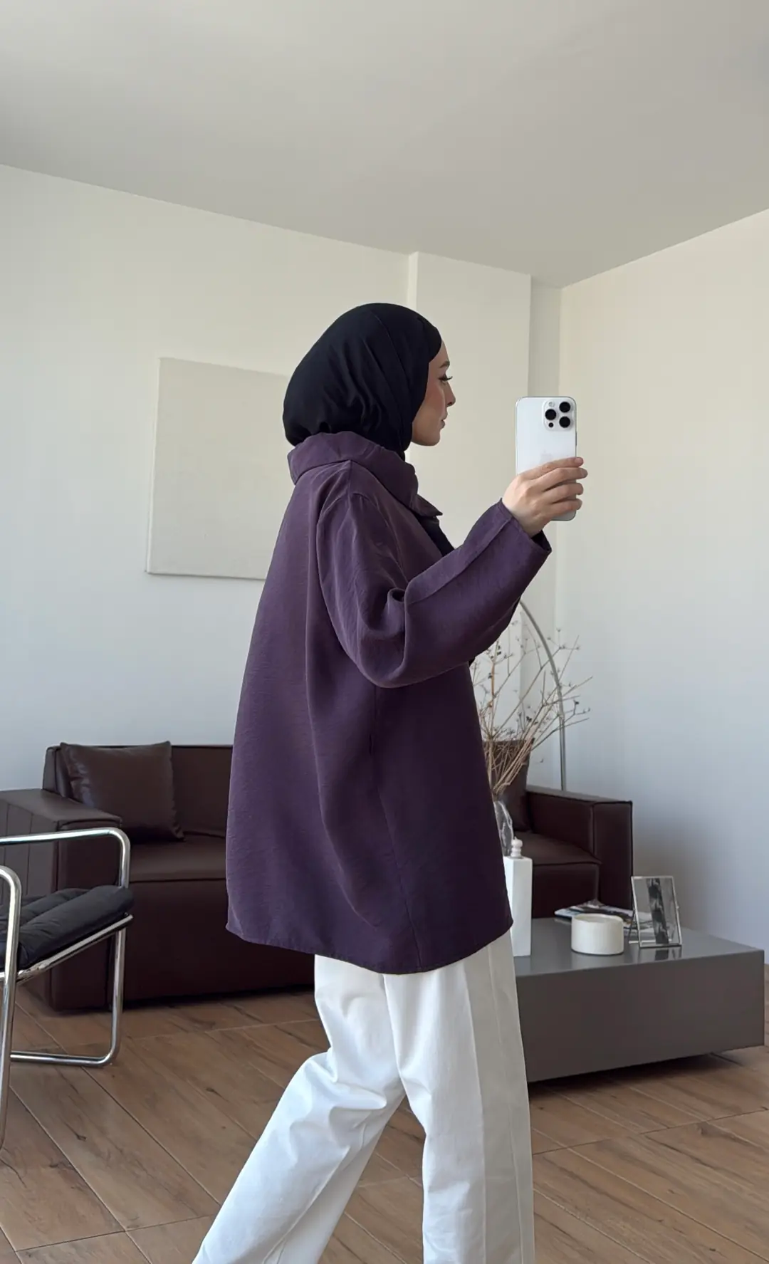 Fırfır Detay Gömlek Mürdüm