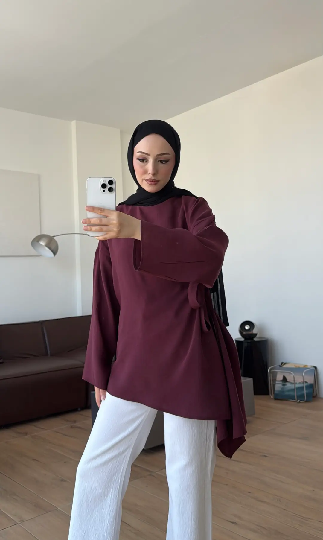 Yandan Bağlamalı Asimetri Bluz Bordo
