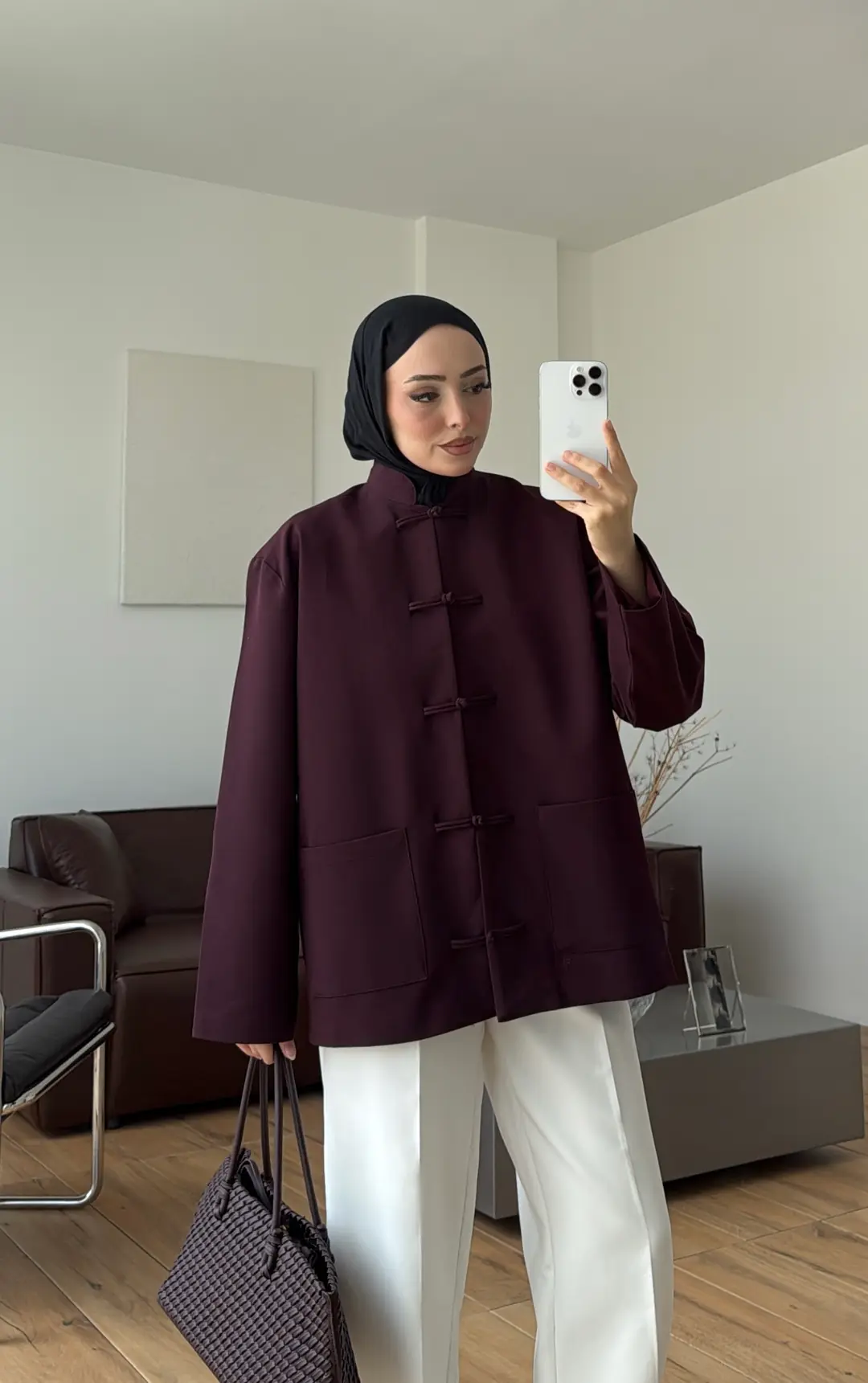 Süslü Düğmeli Krep Ceket Mürdüm
