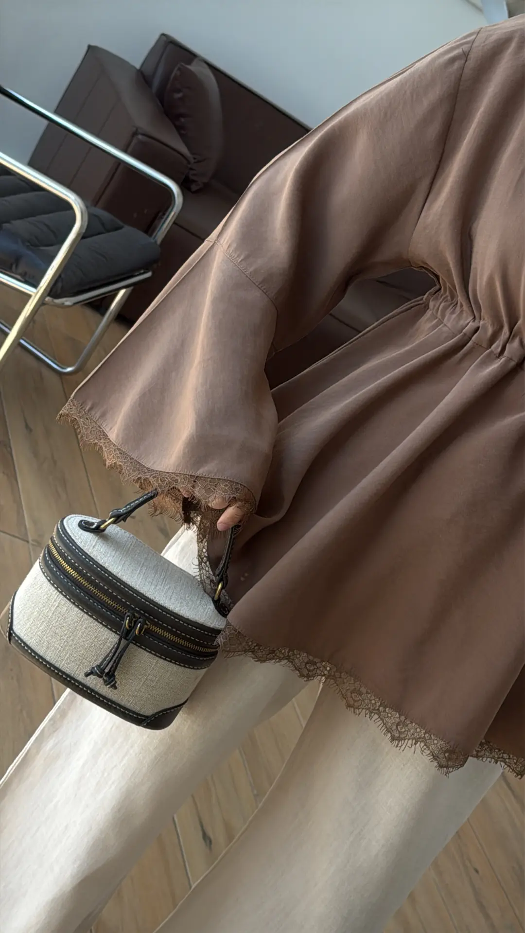 Lace Bel Detay Tunik Açık Kahve