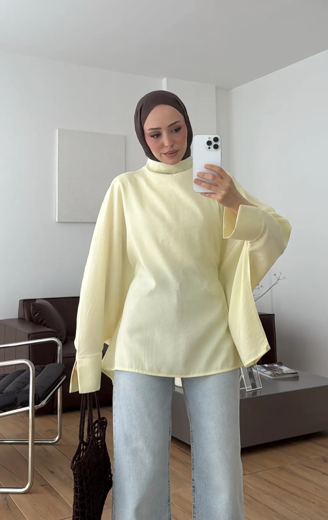 Kolu Yırtmaç Detay Tasarım Bluz Sarı