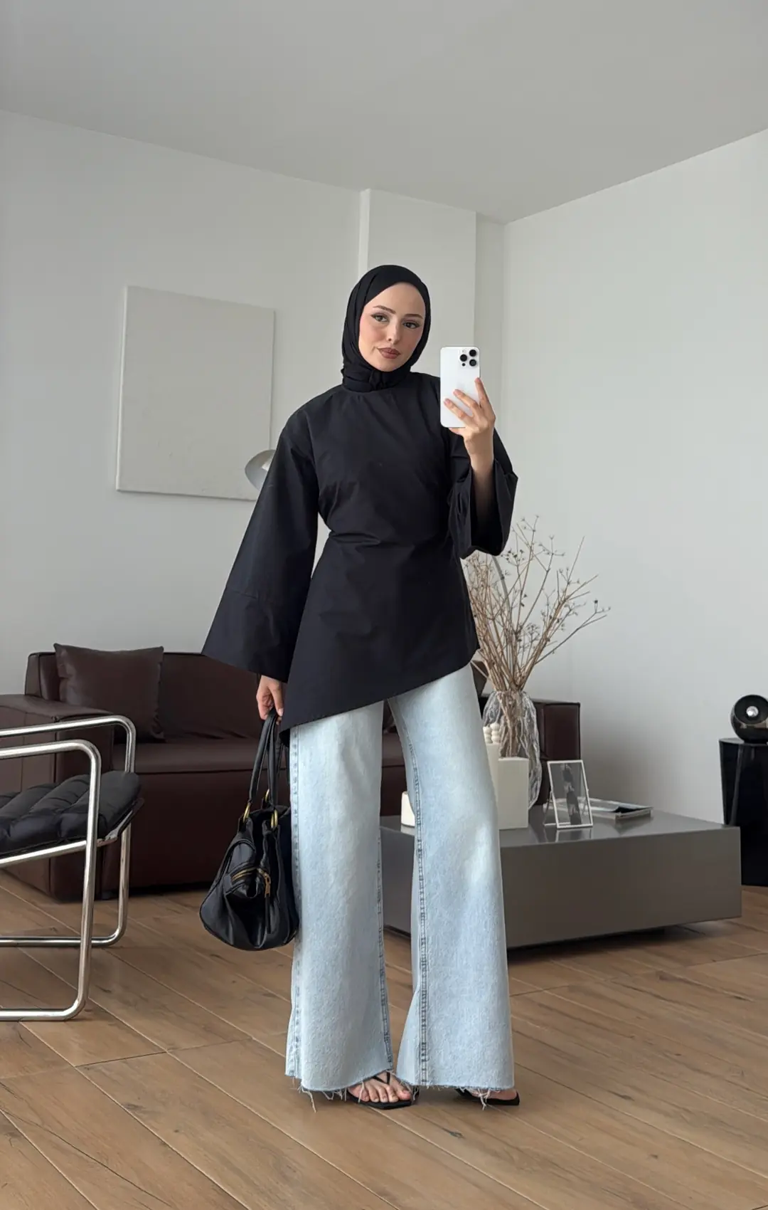 Ela Poplin Kalın Manşetli Bluz Siyah