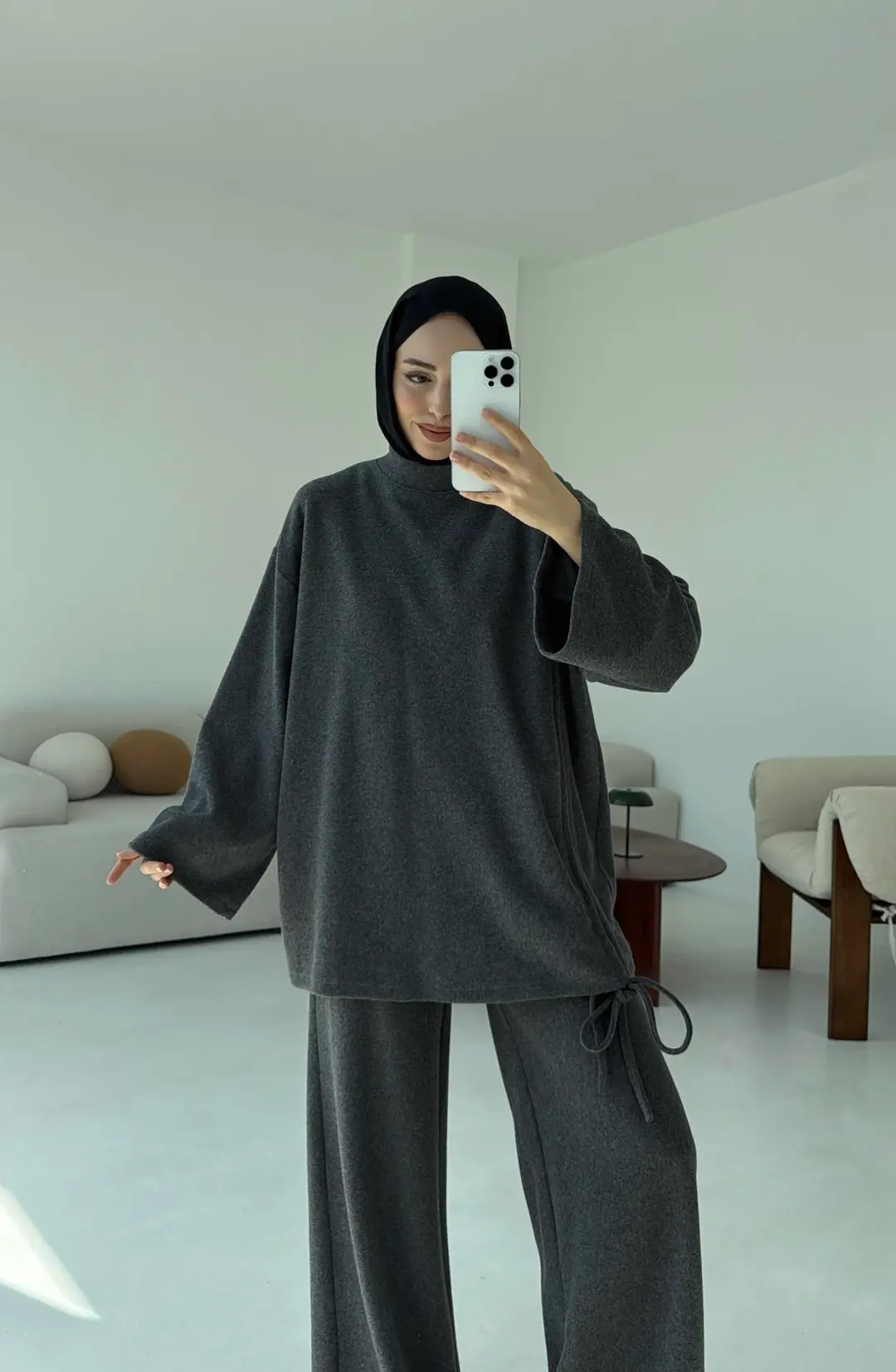 Bluzu Yandan Biyeli Takım Antrasit