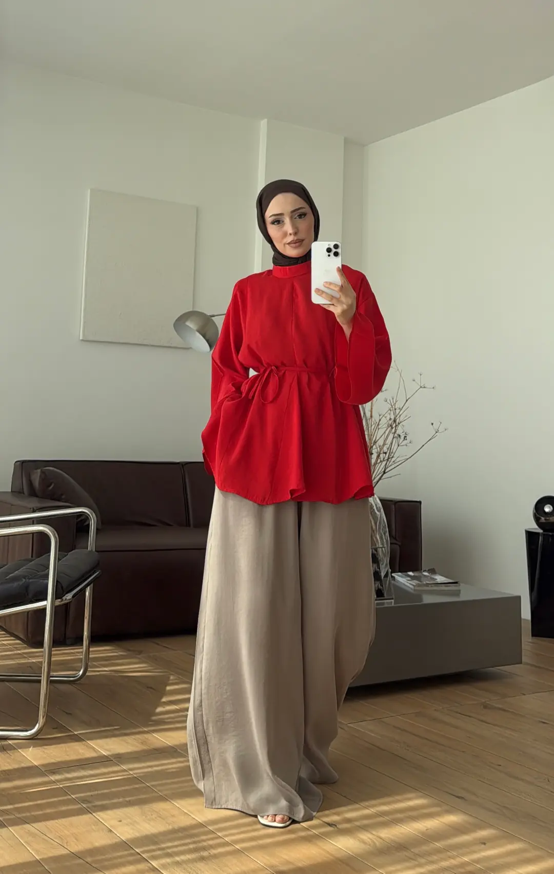 Volanlı Modal Gömlek Kırmızı