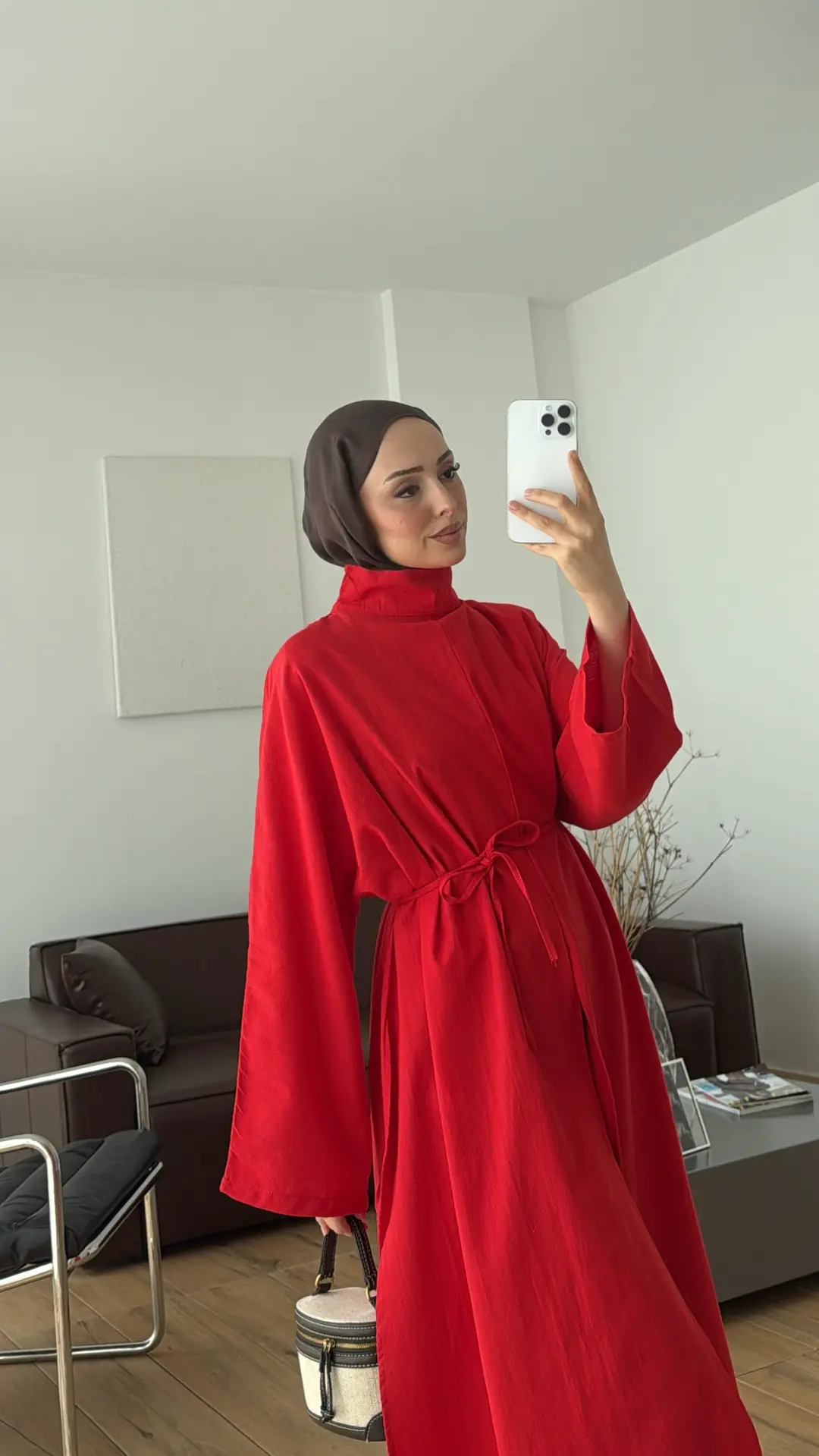 Sofia Yırtmaçlı Keten Tunik Kırmızı
