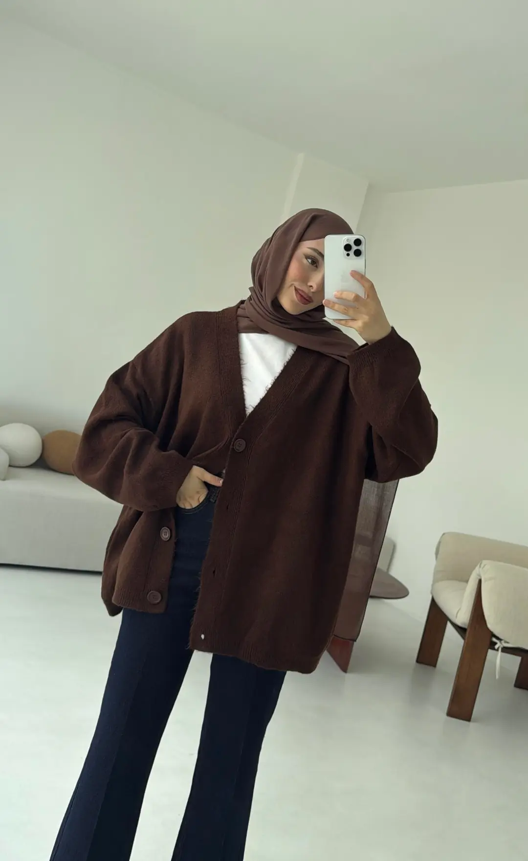 Oversize Yünlü Kazak Kahve
