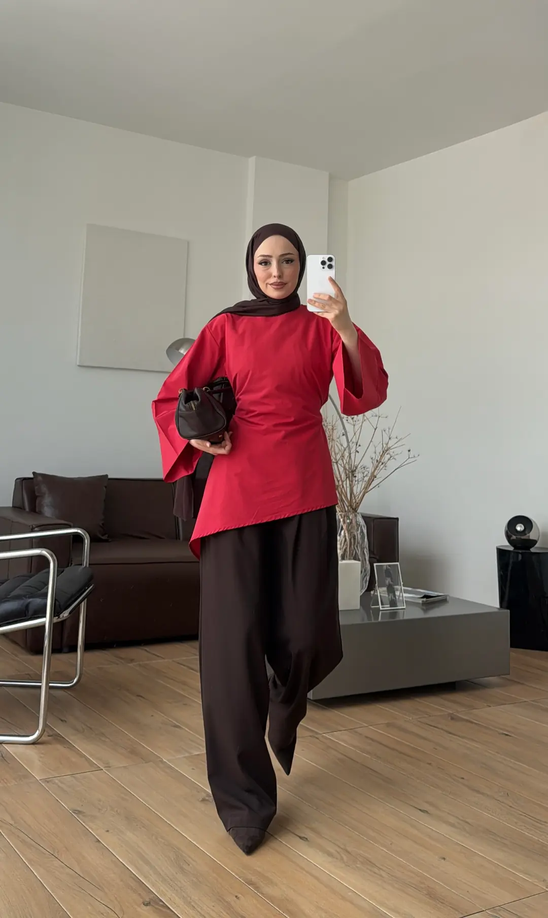 Ela Poplin Kalın Manşetli Bluz Kırmızı