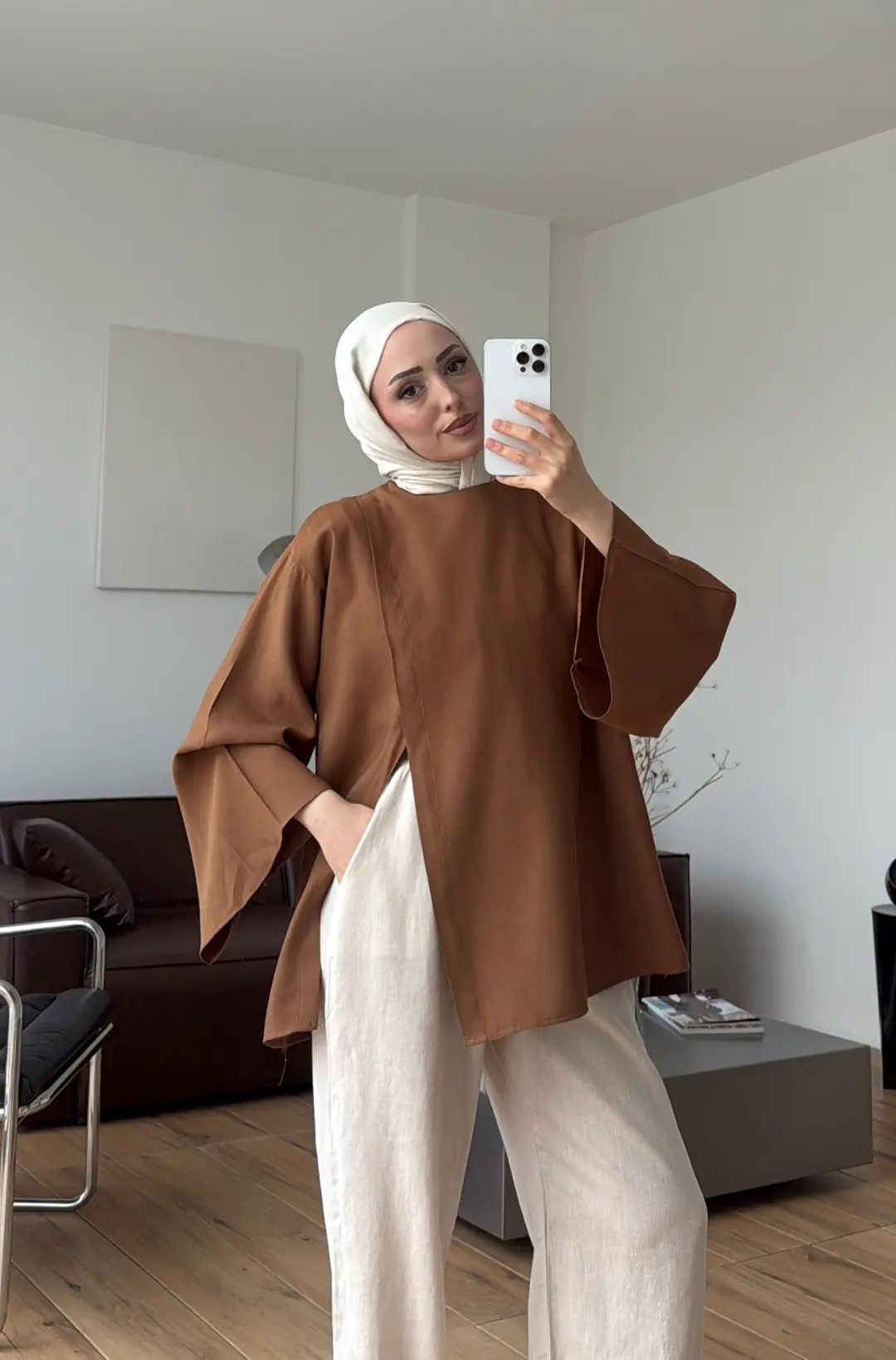 Kapaklı Bluz Açık Kahve