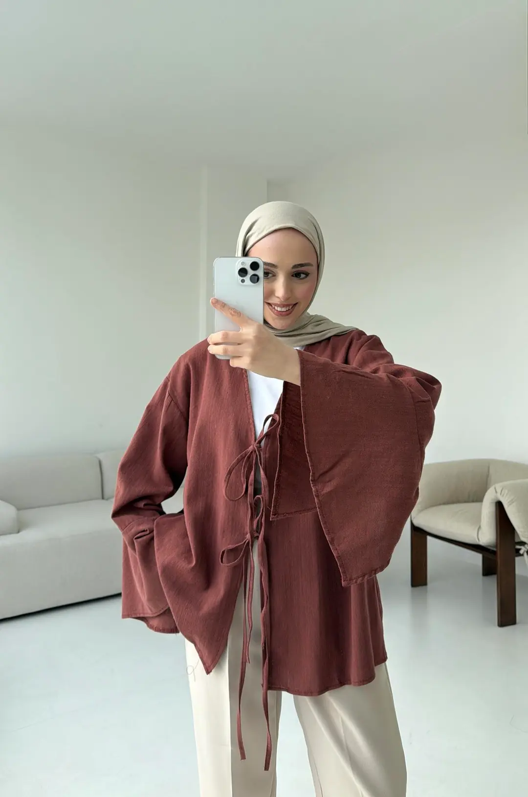 Kol Detay Kimono Kiremit