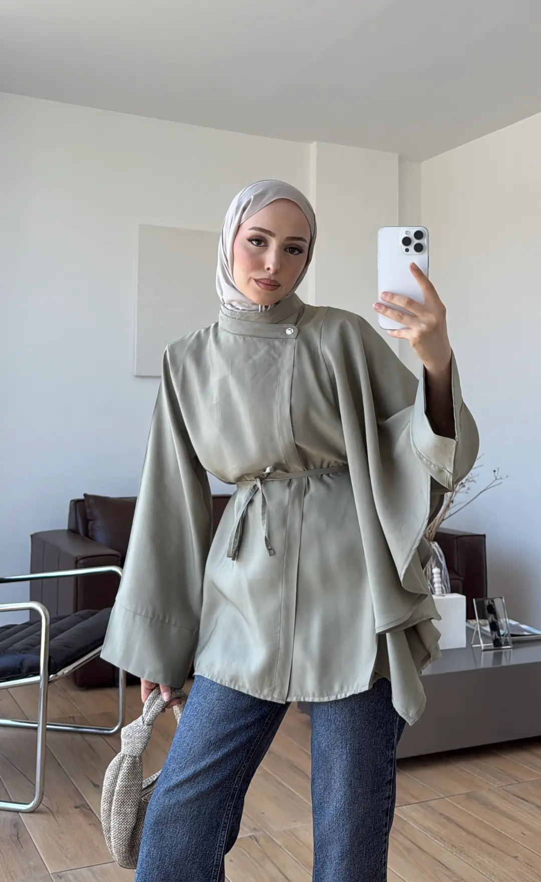 Kruvaze Kapama Volanlı Gömlek Haki