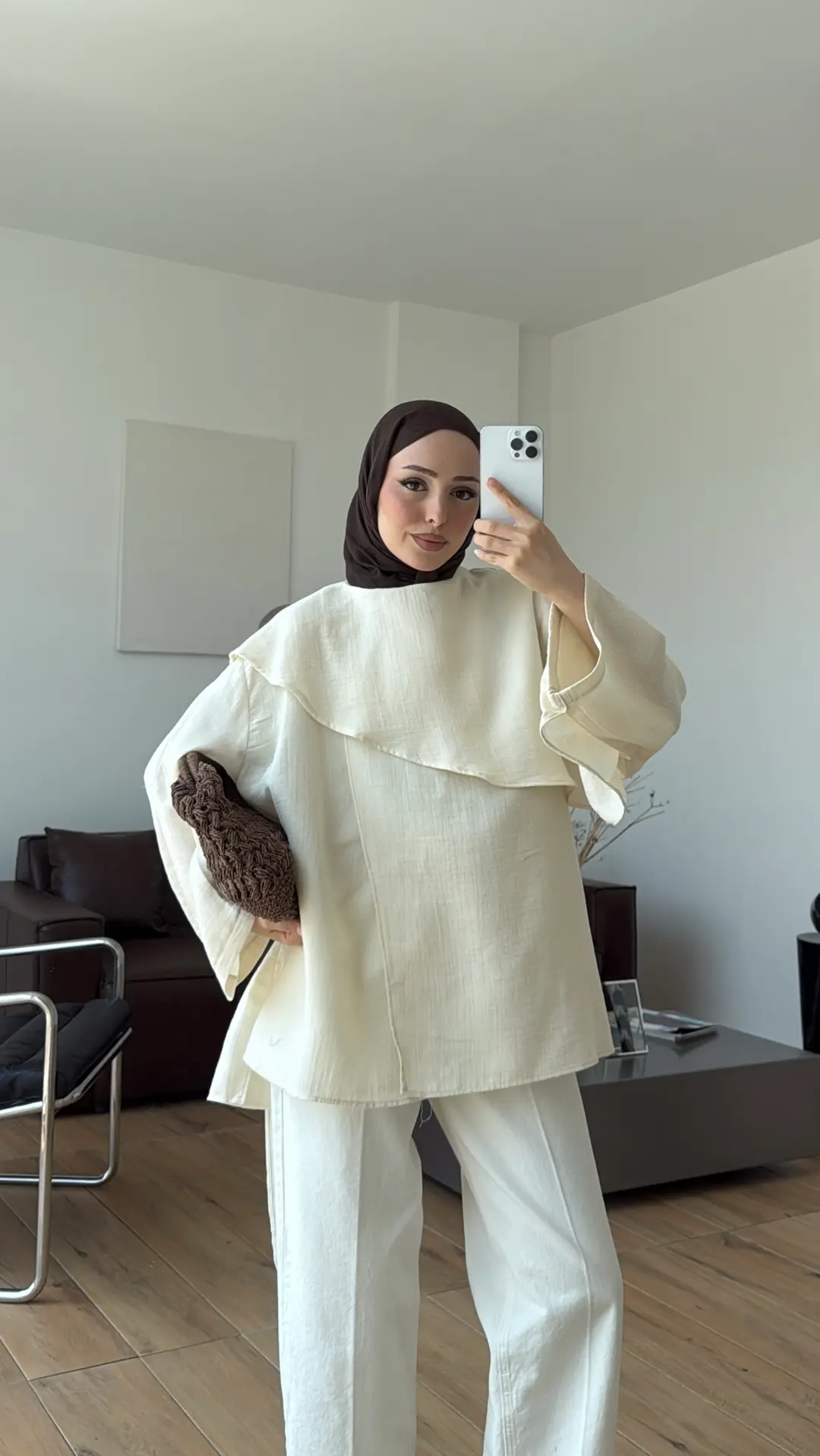Şal Detaylı Müslin Bluz Krem
