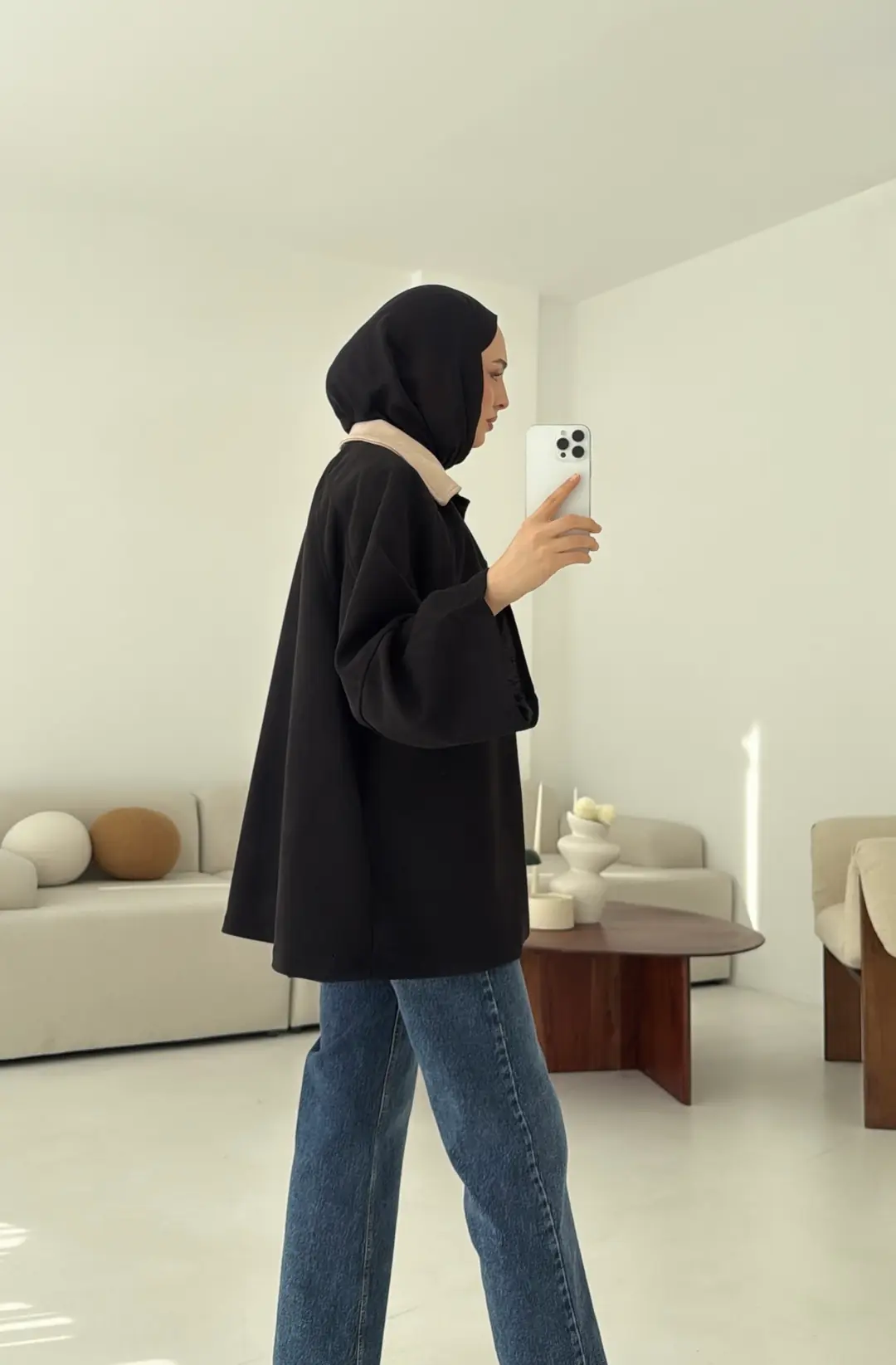 Nubuk Kontrast Yaka Ceket Siyah