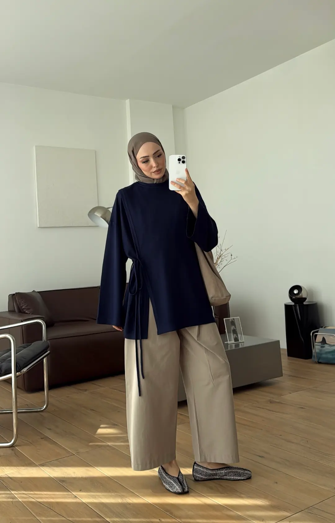 Yan Biye Bağlamalı Tunik Lacivert