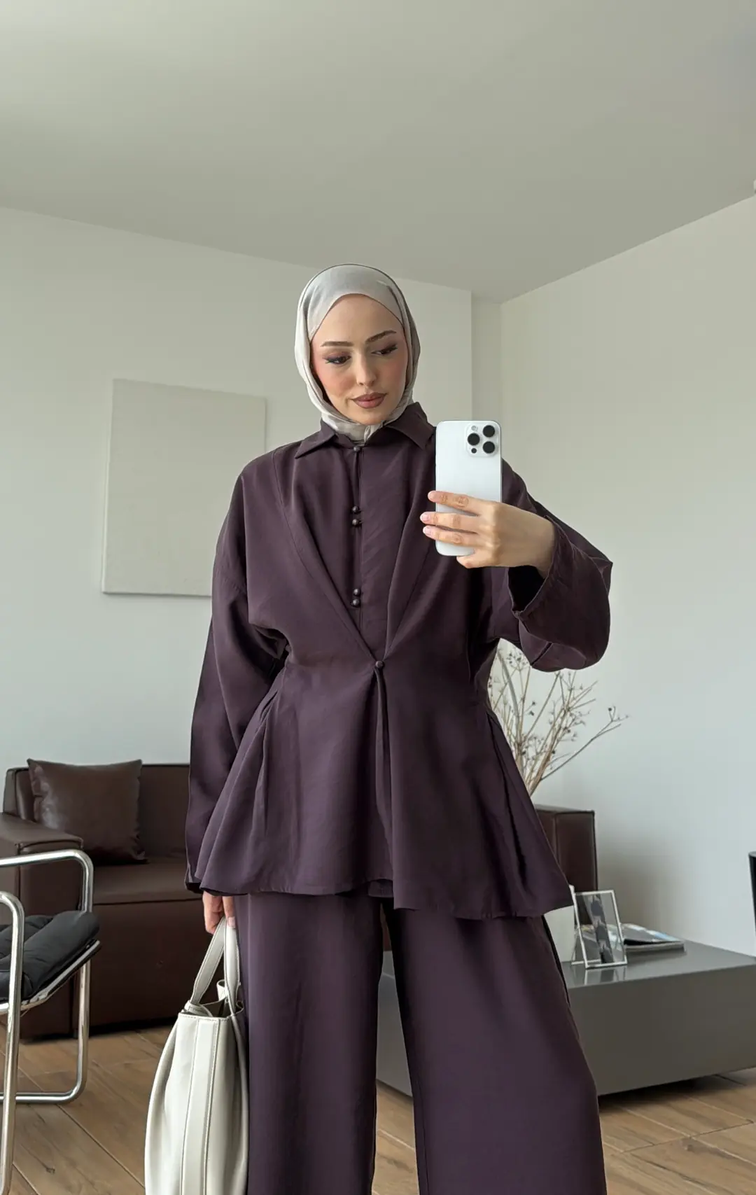 Top Düğmeli Tasarım Takım Mürdüm