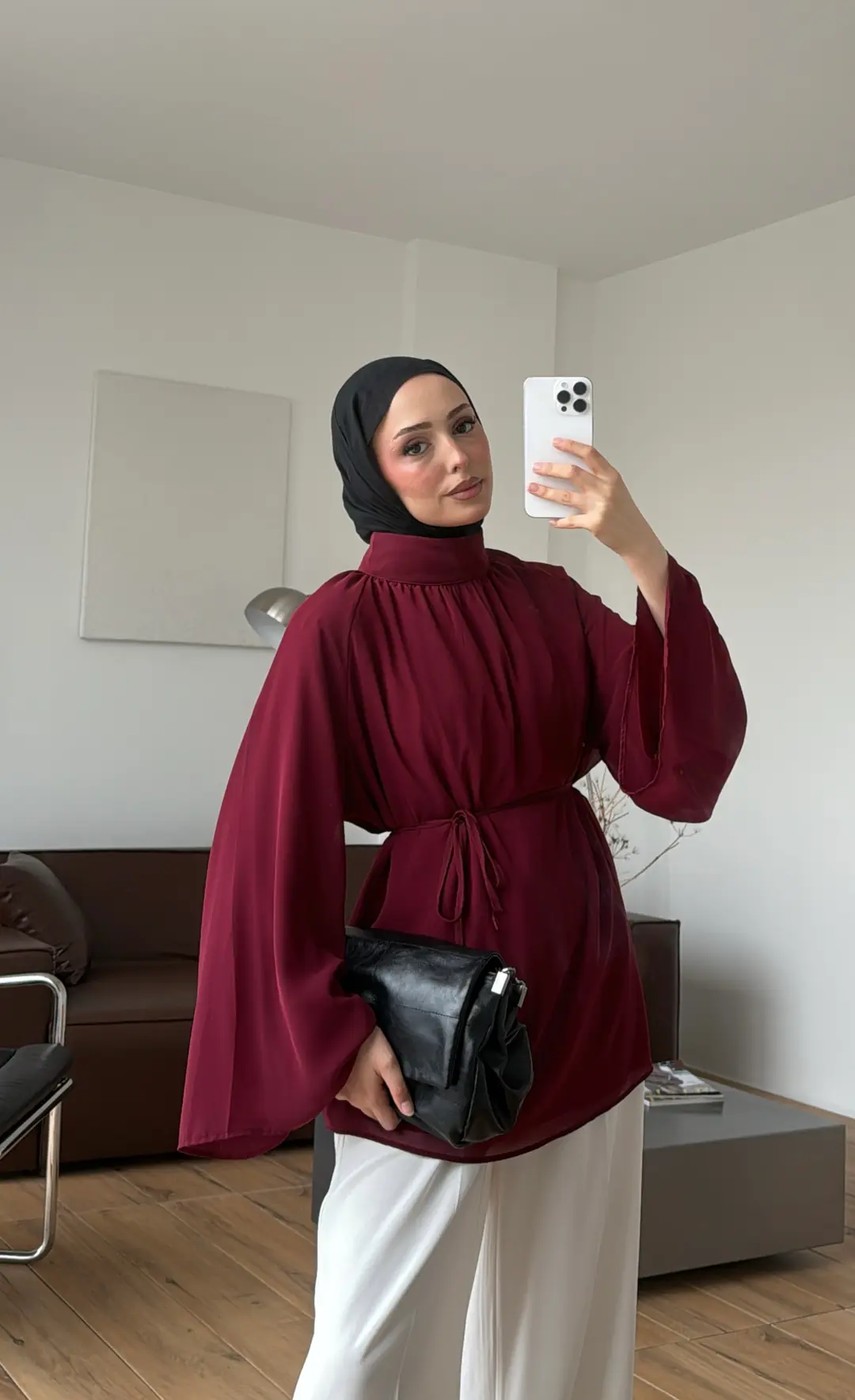 Şifon Dökümlü Bluz Bordo