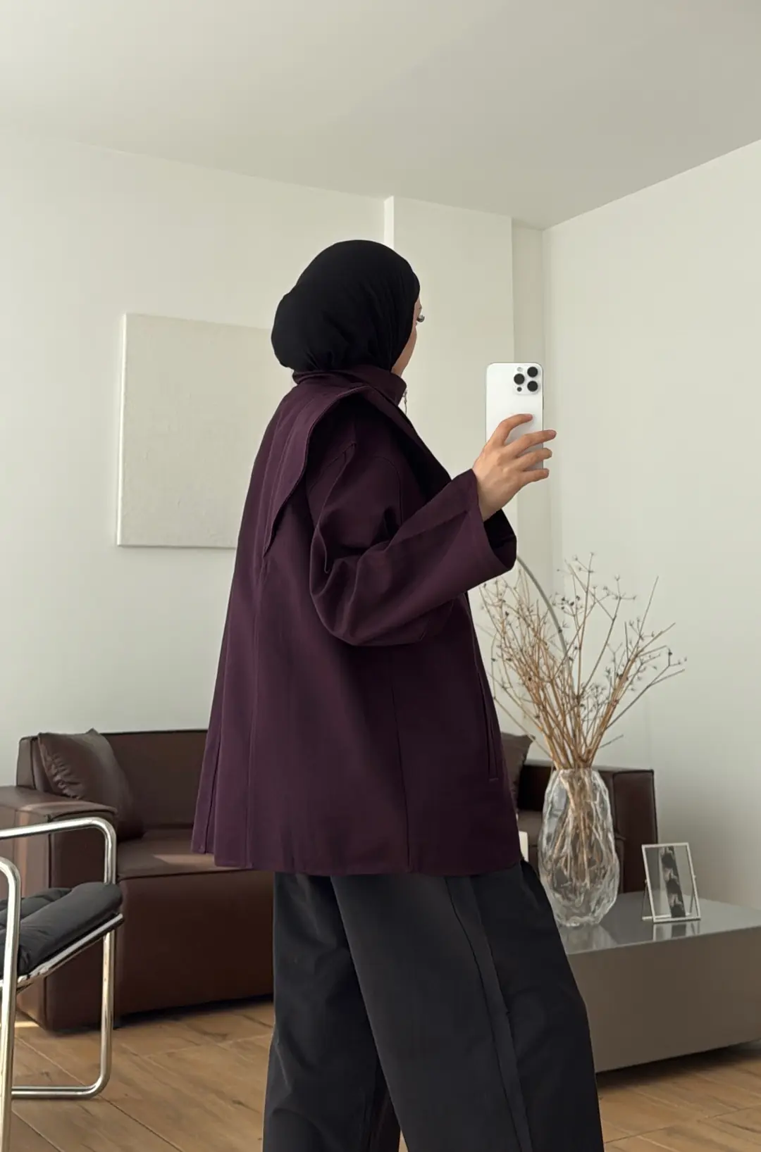 Omuz Detay Gabardin Ceket Mürdüm