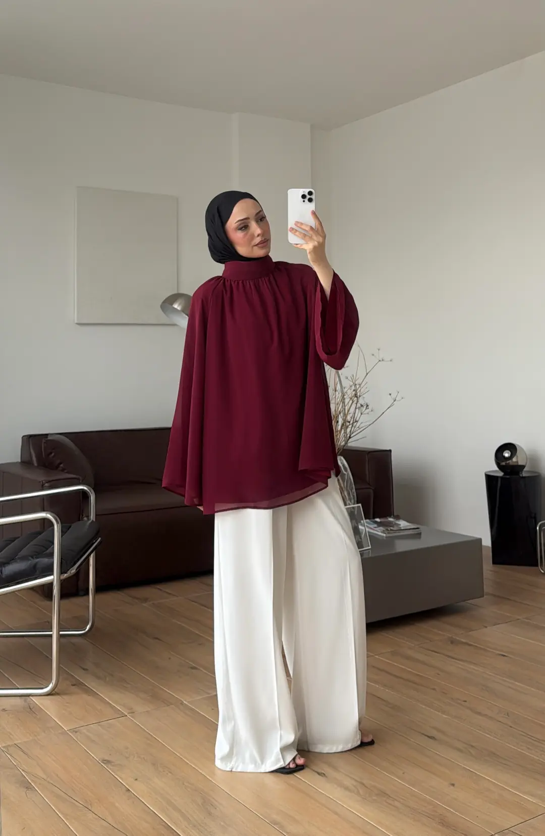 Şifon Dökümlü Bluz Bordo