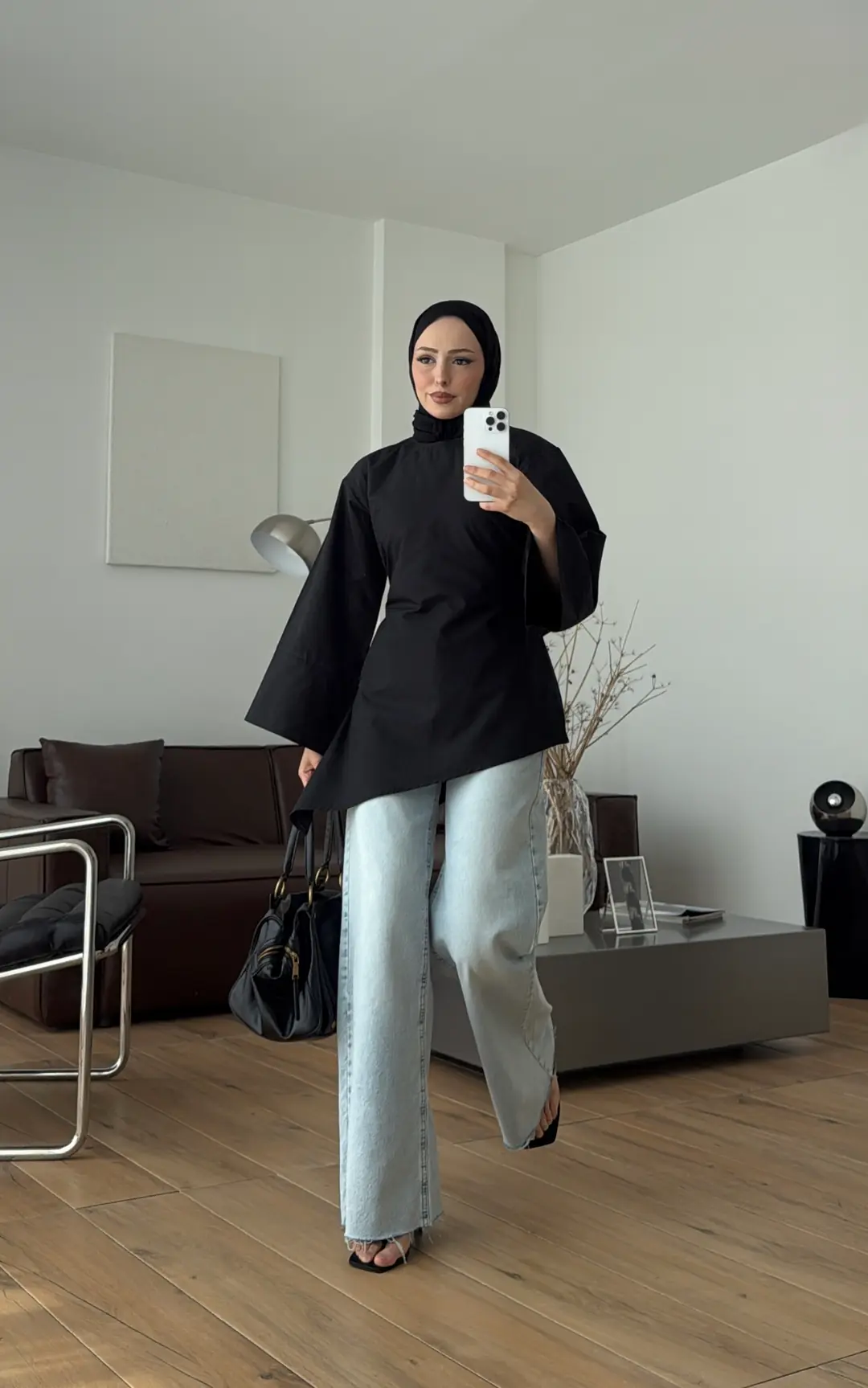 Ela Poplin Kalın Manşetli Bluz Siyah