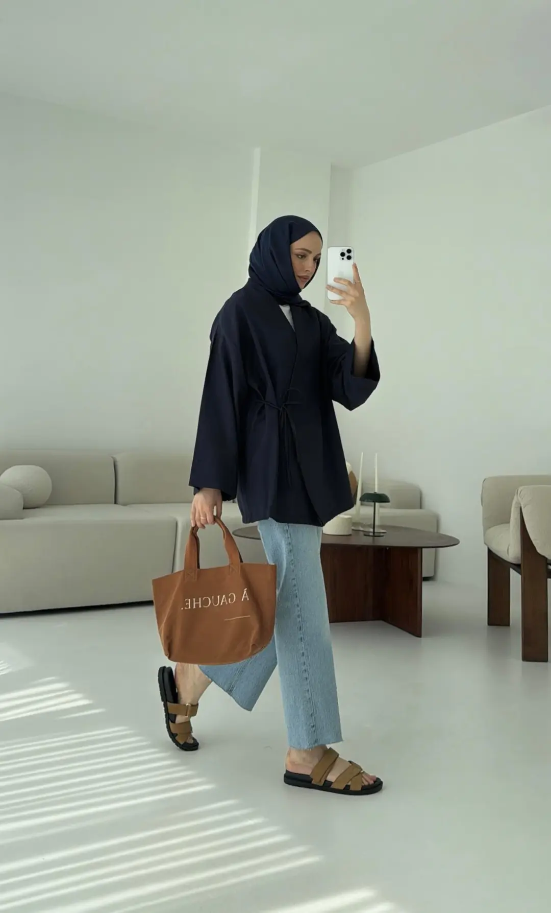 Pamuk Keten Yandan Bağlamalı Kimono Lacivert