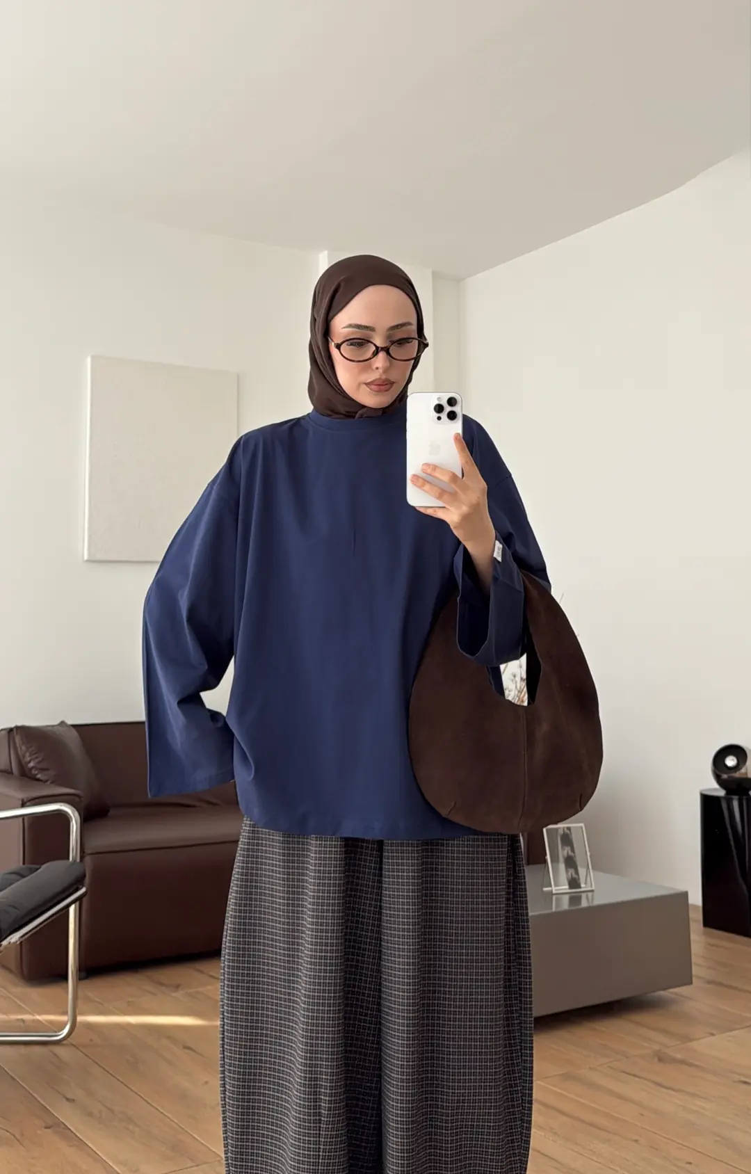 Bisiklet Yaka Düşük Omuzlu Tişört İndigo