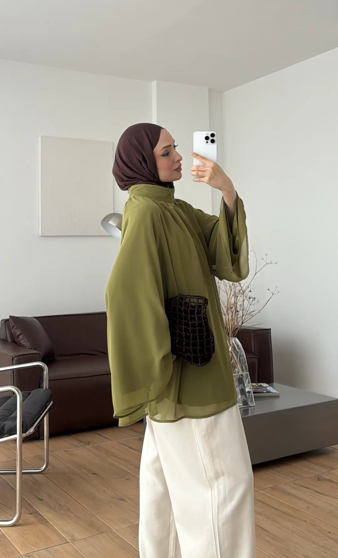 Şifon Dökümlü Bluz Olive