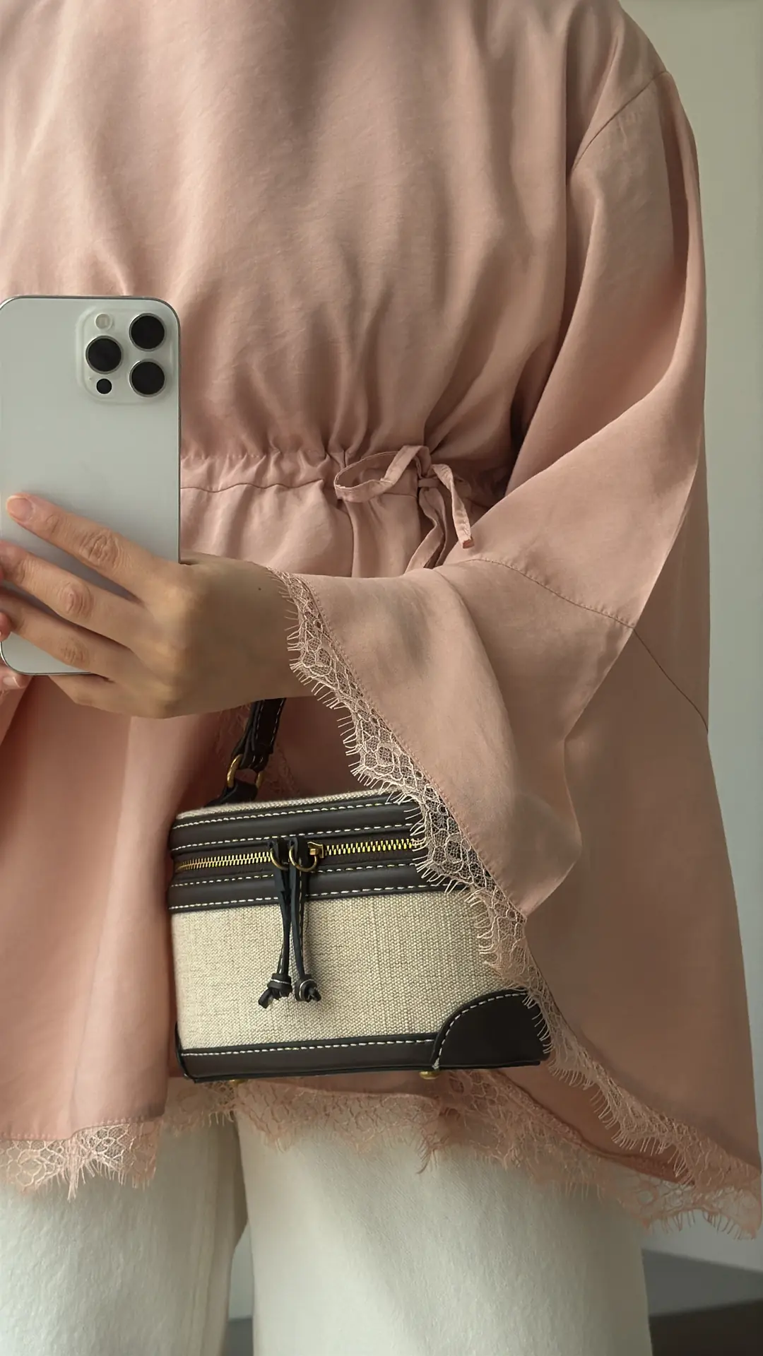 Lace Bel Detay Tunik Pudra