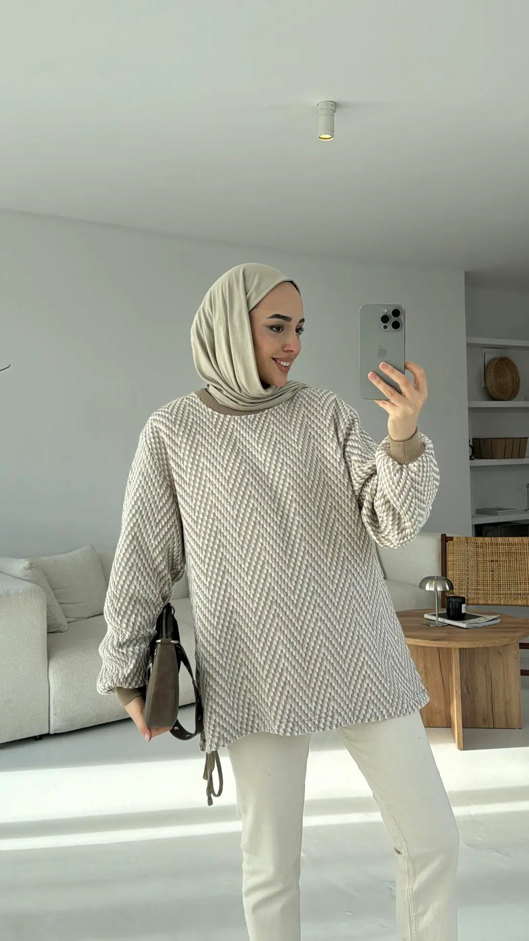 Balık Sırtı Yandan Bağlama Detaylı Bej