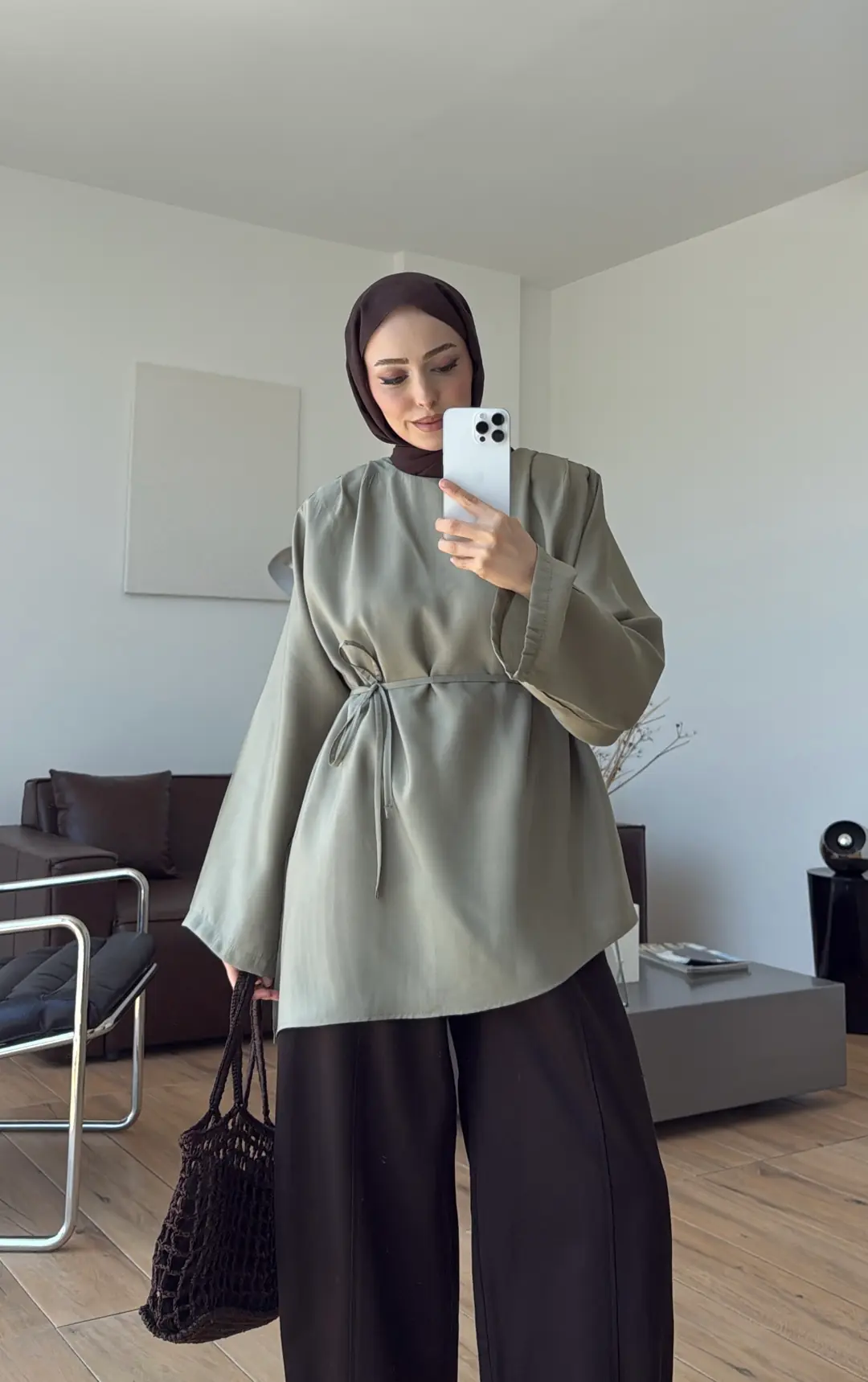 Vatkalı Asimetrik Bluz Haki