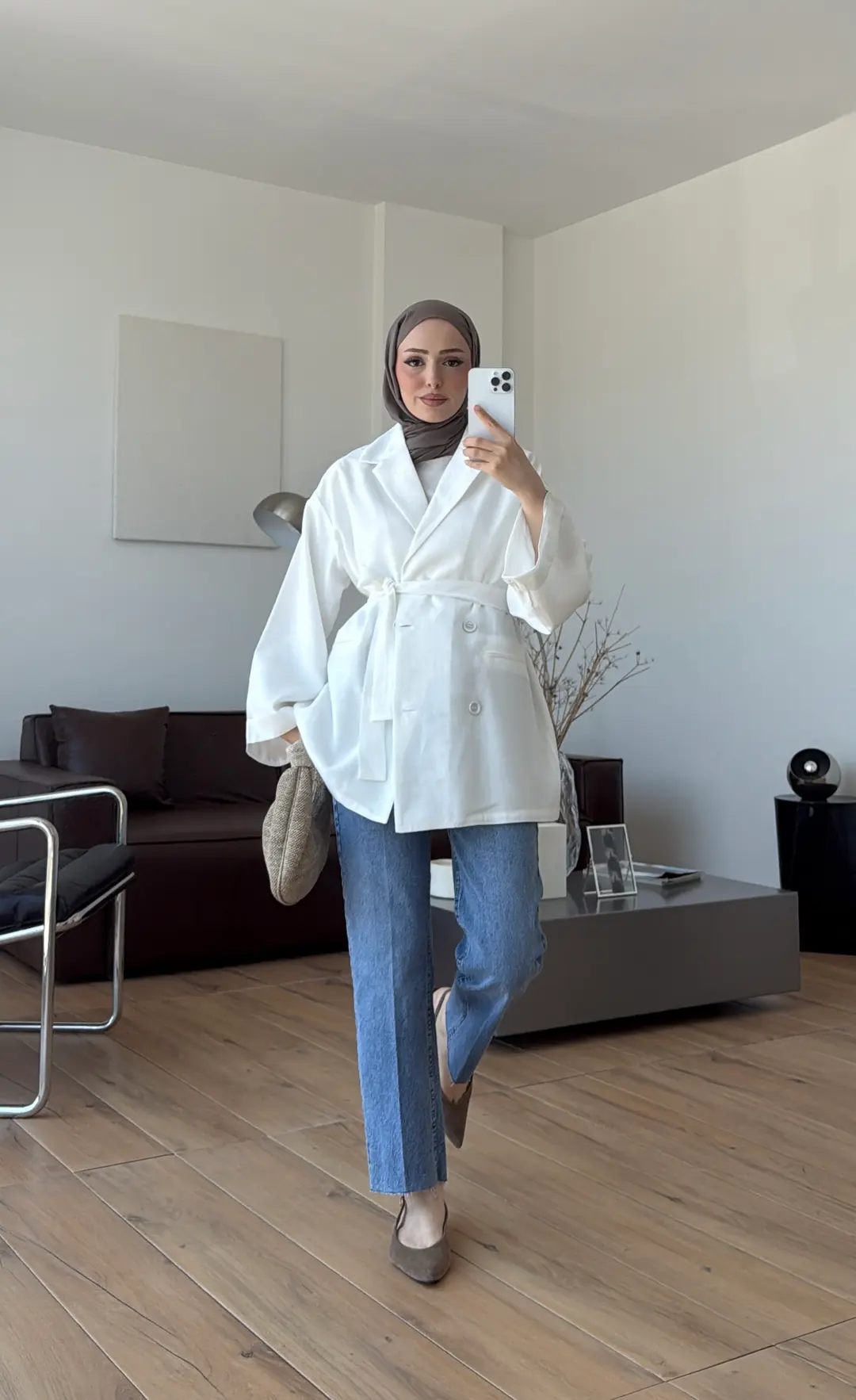 Kemerli Cepli Yazlık Ceket Beyaz